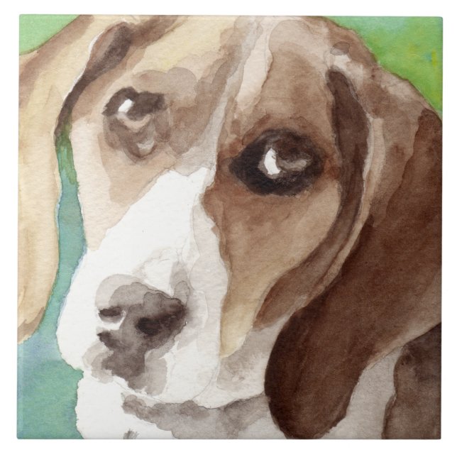 akvarell Beagle-porträtt Kakelplatta (Framsidan)