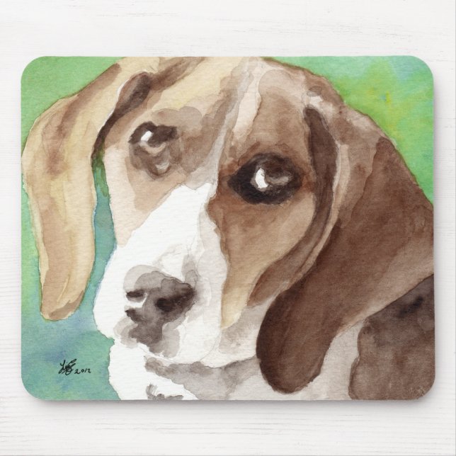 akvarell Beagle Porträtt Musmatta (Framsidan)