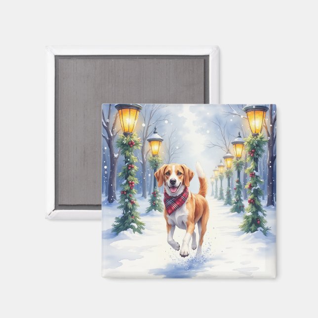 Akvarell Beagle Snöig Park Jul Högtid Magnet (Front/Back)