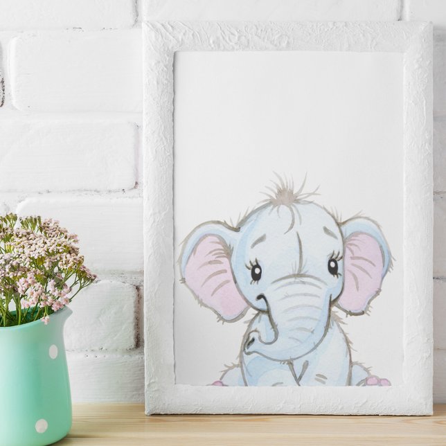 Akvarell Bebis Elefant Barnkammare Bedårande Poster (Skapare uppladdad)
