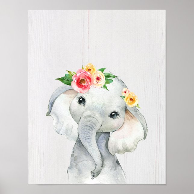 Akvarell Bebis Elefant Nursery Print Poster (Framsidan)