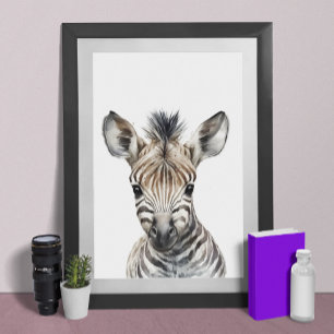 Akvarell Bebis Zebra Barnkammare Barn rum Poster