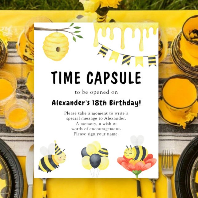 Akvarell Bee-Day Tids kapsel 1-års födelsedag Poster (Skapare uppladdad)