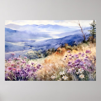 Akvarell Berg Naturtryck Poster