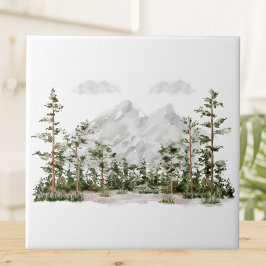 Akvarell Berg och Skog Kakelplatta