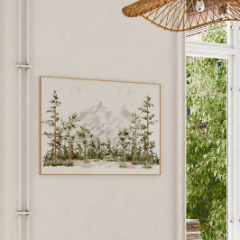 Akvarell Berg och Skog Poster