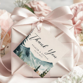 Akvarell Berg Och Tallar Bröllop Tack Gåvor Etiketter