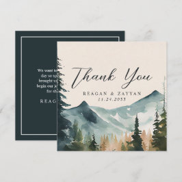 Akvarell Berg Och Tallar Bröllop Tack Kort