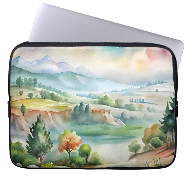 Akvarell Berglandskap Laptop Fodral (Framsidan)
