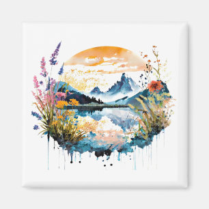 Akvarell bergslandskap magnet