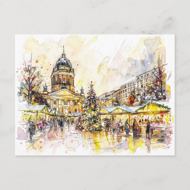 Akvarell Berlin julmarknad Gendarmenmarkt Vykort (Framsida)