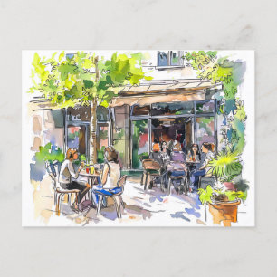 Akvarell Berlin Kreuzberg Sommar Café Vykort
