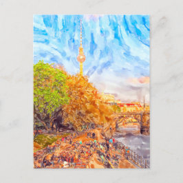 Akvarell Berlin. Kvällsstämning i Monbijoupark Vykort