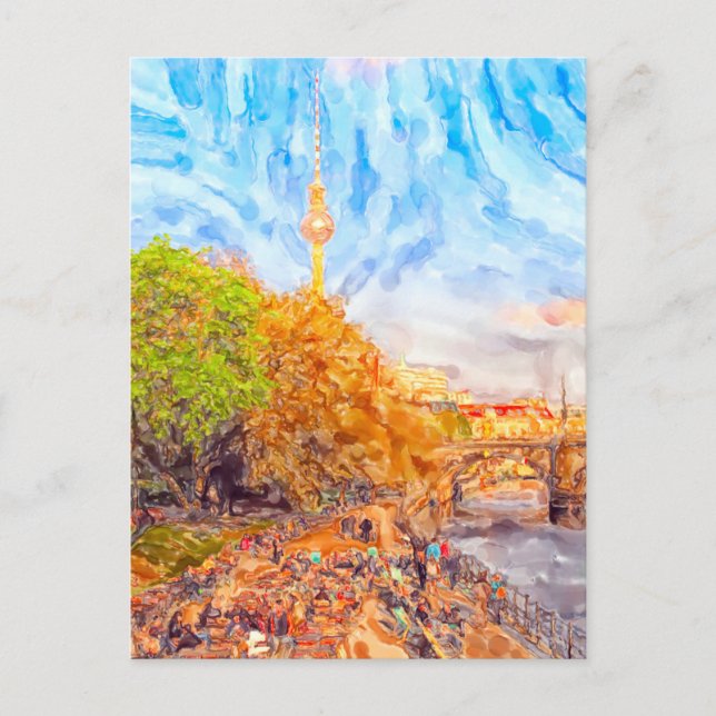 Akvarell Berlin. Kvällsstämning i Monbijoupark Vykort (Framsida)