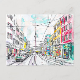 Akvarell Berlin Mitte och TV-torn Vykort