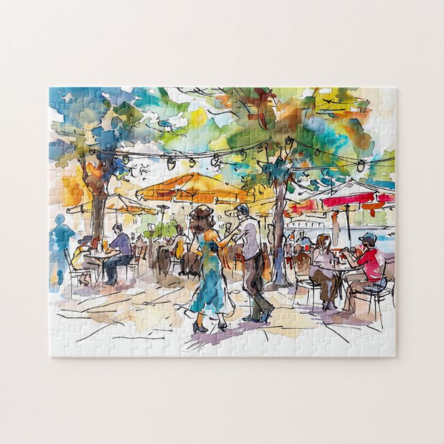 Akvarell Berlin Mitte sommar dans kväll Pussel (Horisontell)