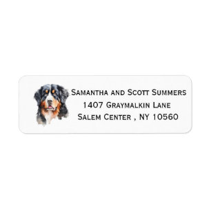 Akvarell Berner Sennenhund Returadress Etikett