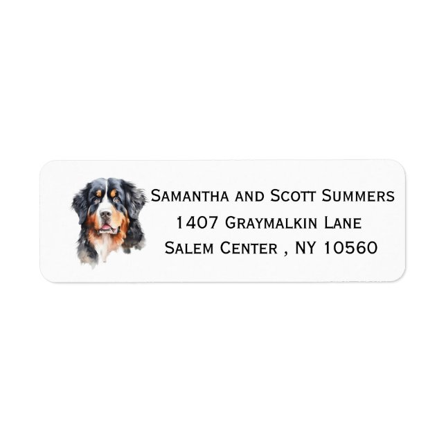 Akvarell Berner Sennenhund Returadress Etikett (Framsidan)