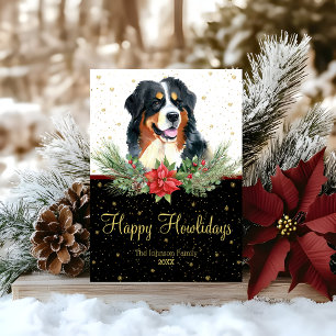 Akvarell Bernese Mountain Dog Glad Jul Julkort