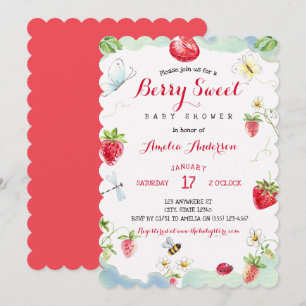Akvarell Berry Söt Jordgubb Baby Shower Inbjudningar