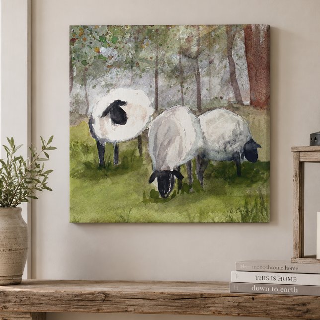 Akvarell Betande Får Canvastryck (Sheep Canvas Wall Art)