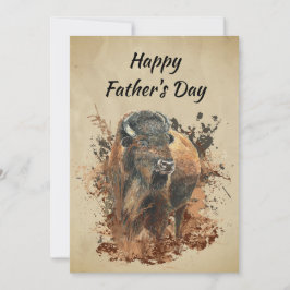 Akvarell Bison Buffalo Djur Vilda Djur Natur Kort