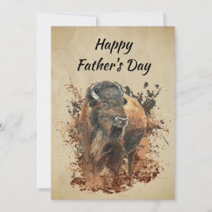Akvarell Bison Buffalo Djur Vilda Djur Natur Kort