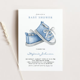Akvarell Blå Babyskor Det är en Pojke Baby Shower Inbjudningar