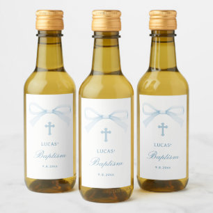 Akvarell Blå Båge Dop Liten Vinetikett