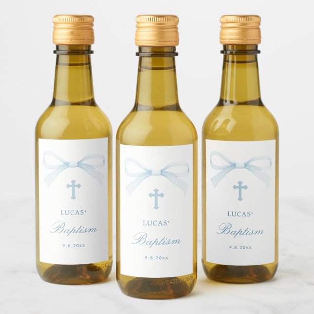 Akvarell Blå Båge Dop Liten Vinetikett (Flaskor)