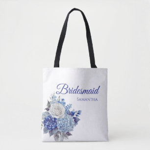 Akvarell Blå Blombukett - Brudtärna Gåva - Tygkasse