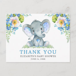 Akvarell Blå Blommig Elefant Bebisshower Vykort