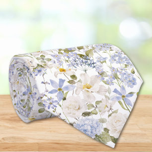 Akvarell Blå Blommor Elegant Blommig Bröllop Slips