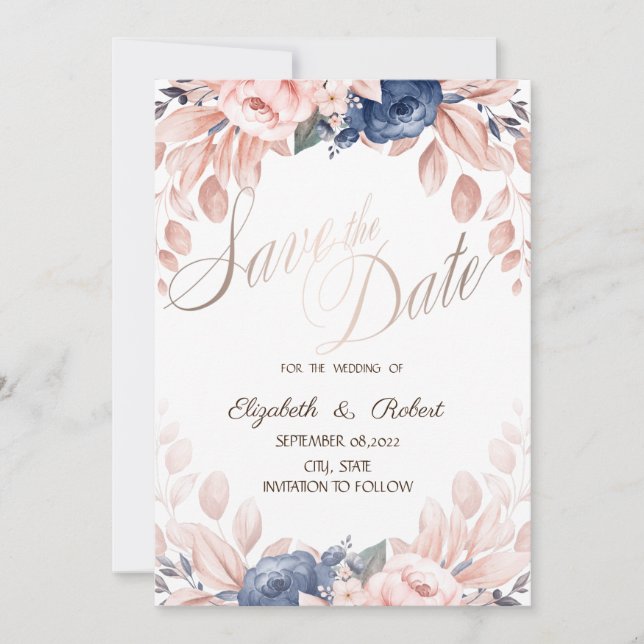 Akvarell Blå Blommor Spara Datum Datumet (Framsida)