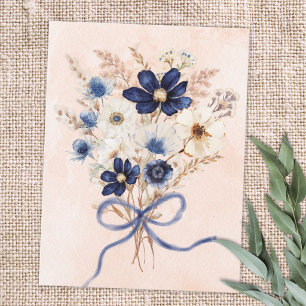 Akvarell Blå Blomsterbukett Blommig Vykort