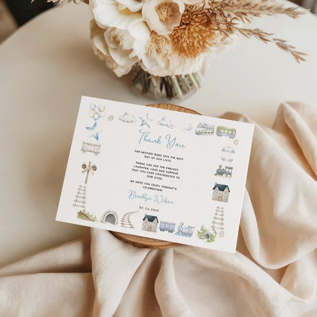 Akvarell Blå Elefant | Pojkarnas Babykalas Tack Kort (Watercolor Blue Elephant | Boy’s Baby Shower Thank You Card)