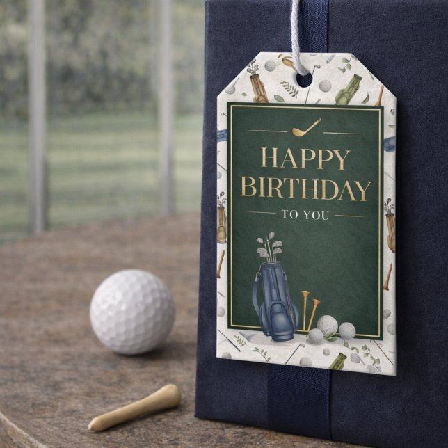 Akvarell Blå Grön Golf Mönster Glad Födelsedag Presentetikett (Skapare uppladdad)