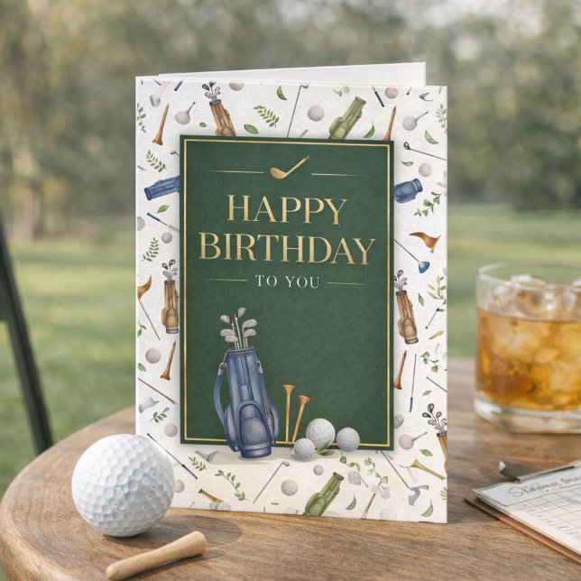 Akvarell Blå Grön Golf Tema Glad Födelsedag Kort (Skapare uppladdad)