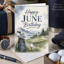 Akvarell Blå Grön Manlig Golf Juni Födelsedag Kort