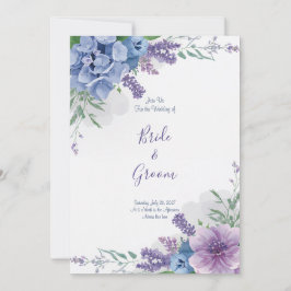 Akvarell Blå Hortensia Lila Lavendel Blommig Inbjudningar