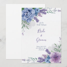 Akvarell Blå Hortensia Lila Lavendel Blommig Inbjudningar
