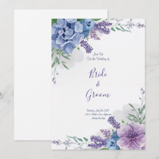 Akvarell Blå Hortensia Lila Lavendel Blommig Inbjudningar