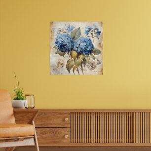 Akvarell Blå Hortensia Poster