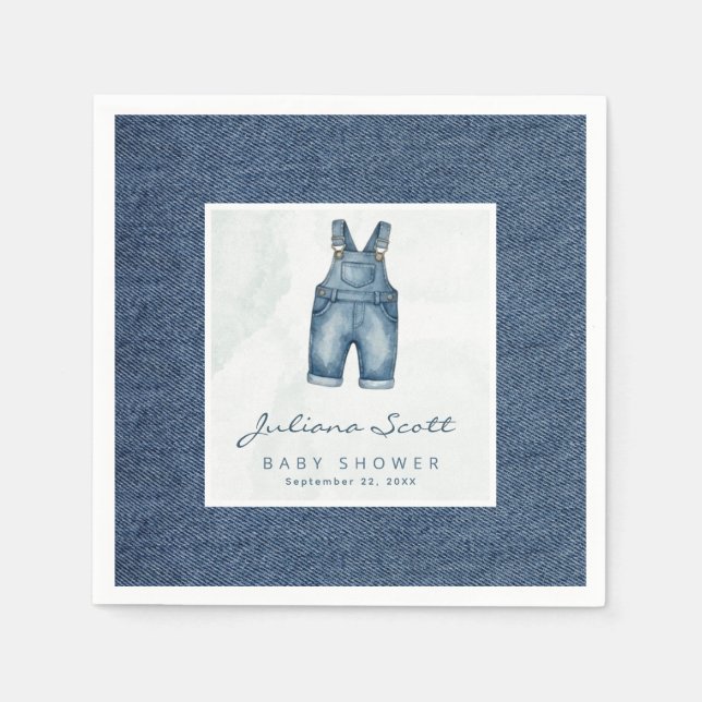 Akvarell Blå Jean Baby Shower Denim  Pappersservett (Framsidan)