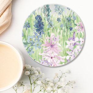 Akvarell Blå Lila Blomma Äng på Berg Underlägg