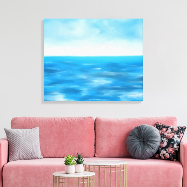 AKVARELL BLÅ OCEAN ABSTRAKTA VÅGOR CANVASTRYCK (Insitu (Vardagsrum))