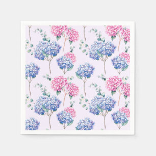 Akvarell Blå och Rosa Hydrangea Blommönster Pappersservett
