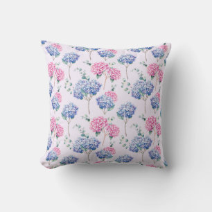 Akvarell Blå och Rosa Hydrangeor Blommigt Mönster Kudde