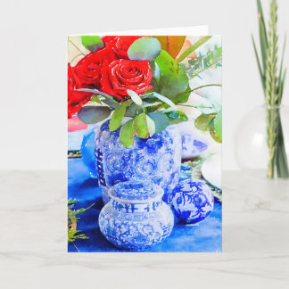 Akvarell Blå och Vit Chinoiserie Ingefärska Kort