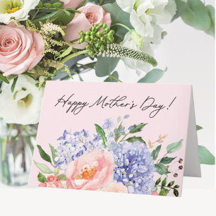 Akvarell Blå Rosa Blommig Glad Mors Dag Kort